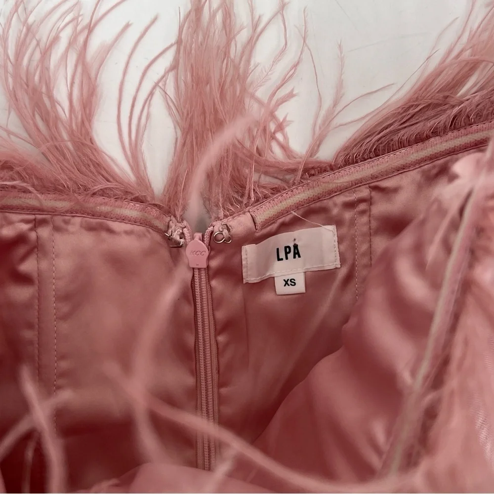 LPA Aida Pink Ostrich Feather Crop Tube Elegant Pink Feathered Women's Top - Picture 4 of 5